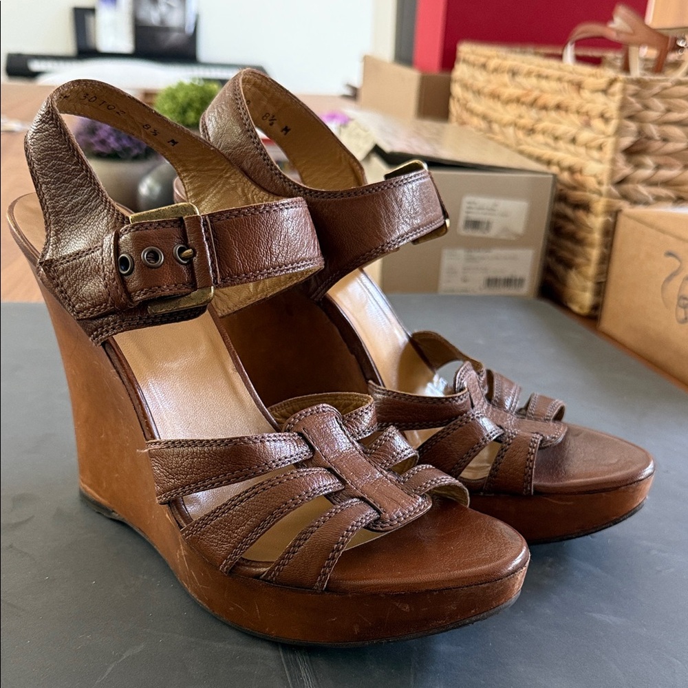 Stuart weitzman Brown Leather Wedge Sandals